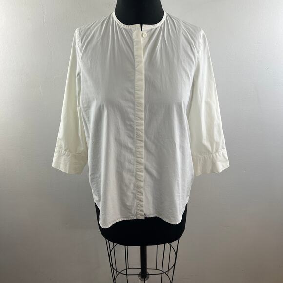 Samuji Sina White Button-Down Blouse Shirt Top Cotton 3/4 Sleeve Round Neck 34 - Picture 3 of 10